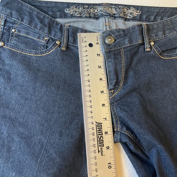 Express Jeans Women Jeans 8 Dark Blue Denim Stella Flare 33" Inseam Low Rise - Picture 7 of 11